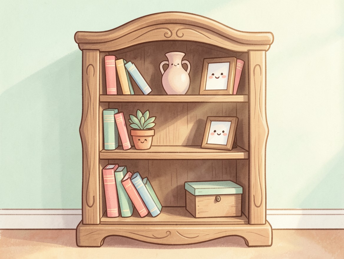 Une bibliothèque vintage remplie d’objets à ranger